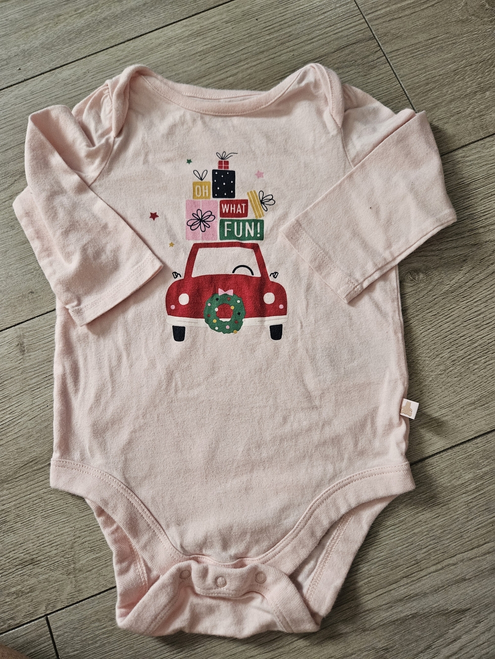 Baby GAP Pink Long Sleeve Holiday Christmas Car Bodysuit Onesie 6-12M